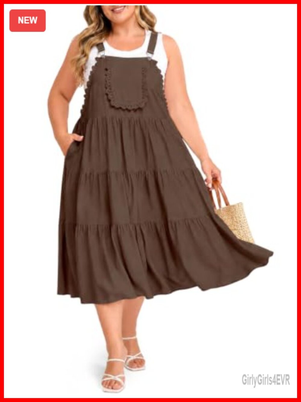 Plus Size Overall Dress Women Casual Bib Jumper Maxi with Pockets